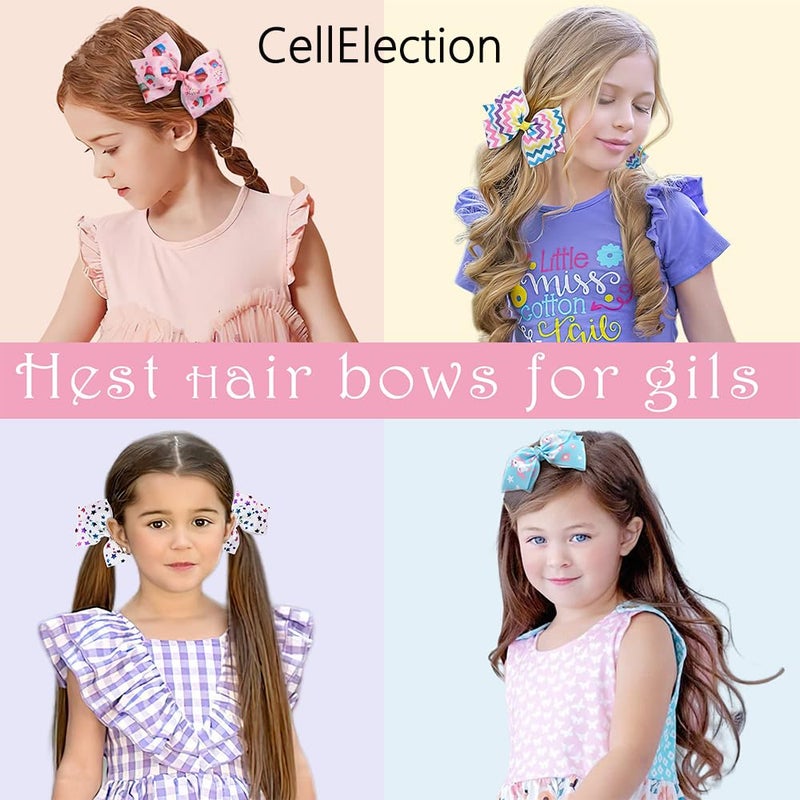 CellElection 24PCS 4.5Inch Bows for Girls Boutique Grosgrain Ribbon Rainbow Hair Bow Alligator Hair Clips Pigtail Bows Unicorn Hair Clips for Baby Girls Toddler Kids Children Teens in Pairs - Image 4